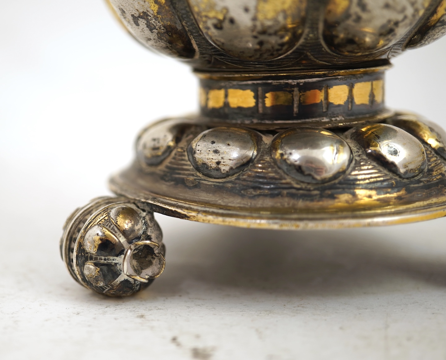 A 16th/17th century German silver gilt 'pineapple' cup and cover